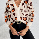 Essnce cardigan de manga larga con hombros caidos y estampado de leopardo para mujer, otono/invierno