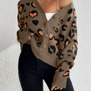 Essnce cardigan de manga larga con hombros caidos y estampado de leopardo para mujer, otono/invierno