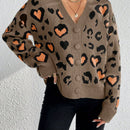 Essnce cardigan de manga larga con hombros caidos y estampado de leopardo para mujer, otono/invierno