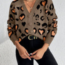 Essnce cardigan de manga larga con hombros caidos y estampado de leopardo para mujer, otono/invierno