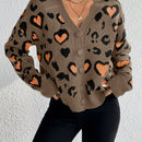 Essnce cardigan de manga larga con hombros caidos y estampado de leopardo para mujer, otono/invierno