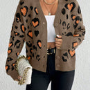 Essnce cardigan de manga larga con hombros caidos y estampado de leopardo para mujer, otono/invierno