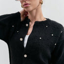 Eurmuse cardigan de mujer de unicolor con detalles de rhinestones y botones delanteros de hilo rizado