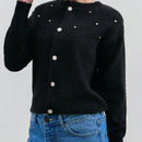 Eurmuse cardigan de mujer de unicolor con detalles de rhinestones y botones delanteros de hilo rizado