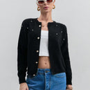 Eurmuse cardigan de mujer de unicolor con detalles de rhinestones y botones delanteros de hilo rizado