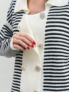 Eurmuse cardigan para mujer con botones frontales y cuello de patron de rayas
