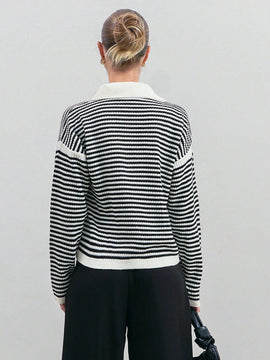 Eurmuse cardigan para mujer con botones frontales y cuello de patron de rayas