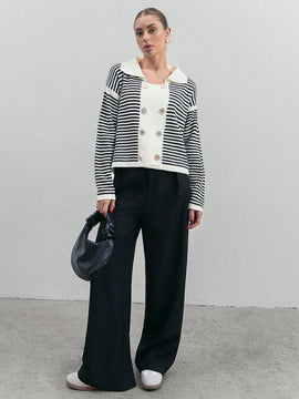 Eurmuse cardigan para mujer con botones frontales y cuello de patron de rayas
