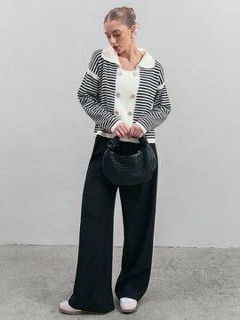 Eurmuse cardigan para mujer con botones frontales y cuello de patron de rayas