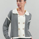 Eurmuse cardigan para mujer con botones frontales y cuello de patron de rayas