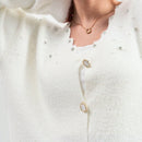 Eurmuse chaqueta de punto de botones delanteros con detalles de strass y de hilo de mohair de unicolor para mujer