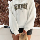 Ezwear sudadera con capucha casual y minimalista con estampado de leopardo y grafico "new york", de corte holgado y forro polar calido para mujer, para otono/invierno