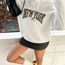 Ezwear sudadera con capucha casual y minimalista con estampado de leopardo y grafico "new york", de corte holgado y forro polar calido para mujer, para otono/invierno