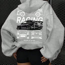 Ezwear sudadera con capucha de grafico de automovil retro casual para mujer, pullover oversize, otono e invierno