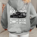 Ezwear sudadera con capucha de grafico de automovil retro casual para mujer, pullover oversize, otono e invierno