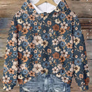 Lune sudadera con capucha de estampado floral vintage todo sobre en estilo minimalista casual, adecuada para otono/invierno