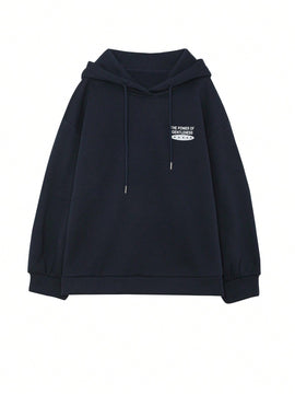 Dazy sudadera con capucha de unicolor y holgada con forro polar para mujer