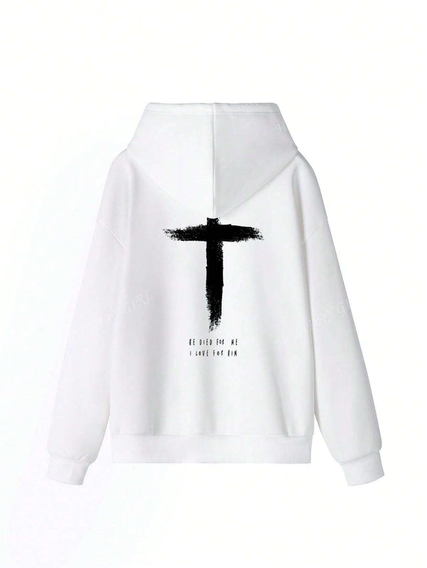 Sudadera con capucha casual de mujer con impresion de cruz y cordon, manga larga para otono/invierno. libera tu potencial de moda: descubre nuestra serie de sudaderas con capucha para mujer, que combinan calidez y estilo