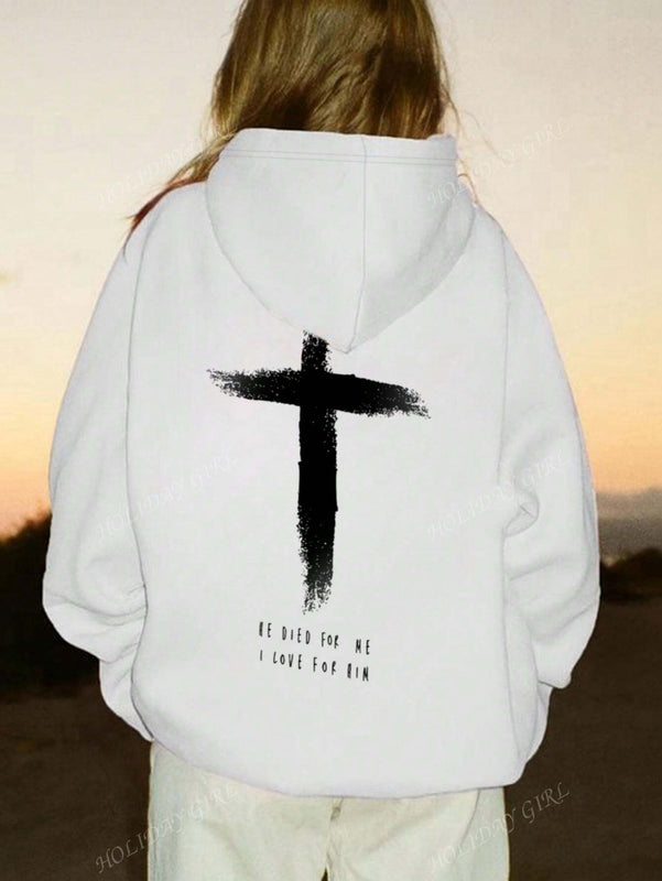 Sudadera con capucha casual de mujer con impresion de cruz y cordon, manga larga para otono/invierno. libera tu potencial de moda: descubre nuestra serie de sudaderas con capucha para mujer, que combinan calidez y estilo