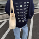 Dazy sudadera con capucha de felpa informal con adorno de letras de tendencia para mujeres