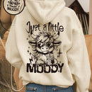 Lune sudadera con capucha de manga larga casual con estampado de lema y vaca, de otono/invierno, para mujer