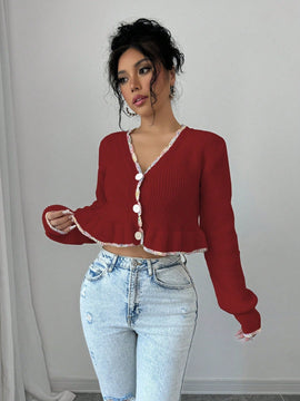Raffinea blusa casual de manga larga con botones de unicolor, para uso diario