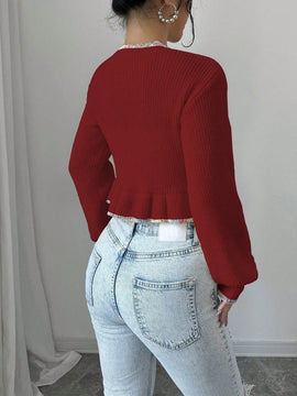 Raffinea blusa casual de manga larga con botones de unicolor, para uso diario
