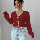 Raffinea blusa casual de manga larga con botones de unicolor, para uso diario
