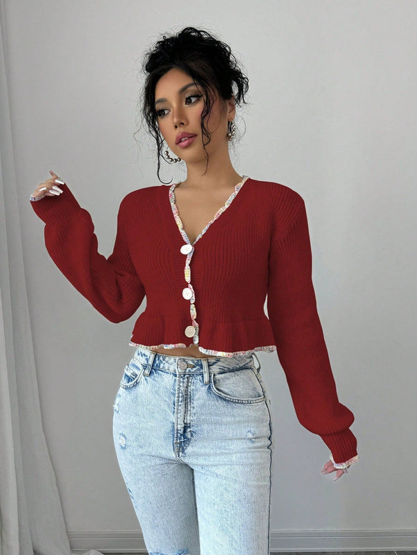 Raffinea blusa casual de manga larga con botones de unicolor, para uso diario