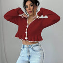 Raffinea blusa casual de manga larga con botones de unicolor, para uso diario