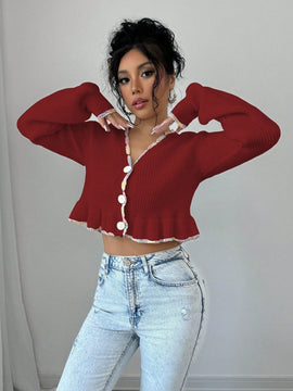 Raffinea blusa casual de manga larga con botones de unicolor, para uso diario