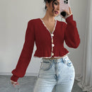 Raffinea blusa casual de manga larga con botones de unicolor, para uso diario