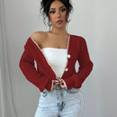 Raffinea blusa casual de manga larga con botones de unicolor, para uso diario
