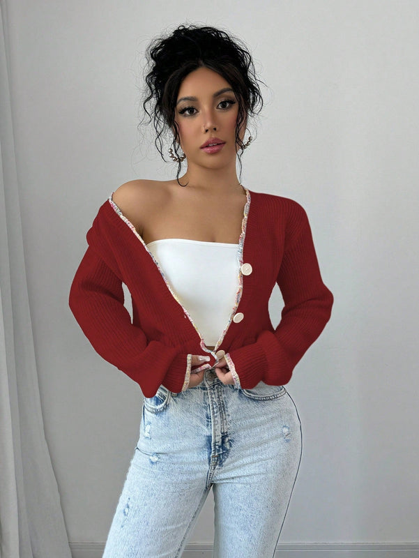 Raffinea blusa casual de manga larga con botones de unicolor, para uso diario