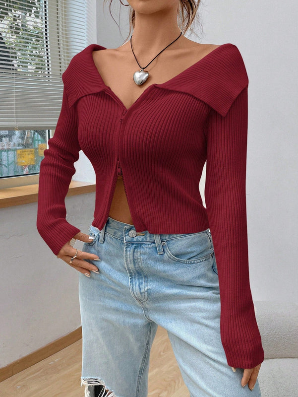 Ezwear chaqueta tipo cardigan de ajuste cenido con hombros descubiertos y cremallera