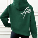 Sudadera con capucha con forro termico, hombros caidos y bordado de letras, 95% algodon
