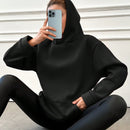 Sudadera con capucha con forro termico, hombros caidos y bordado de letras, 95% algodon