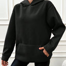 Sudadera con capucha con forro termico, hombros caidos y bordado de letras, 95% algodon