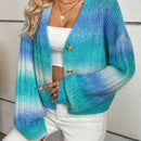 Relaxiva cardigan de punto con botones delanteros, manga larga, de color ombre, hecho de un hilado jaspeado y tejido de nervio