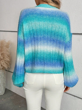 Relaxiva cardigan de punto con botones delanteros, manga larga, de color ombre, hecho de un hilado jaspeado y tejido de nervio