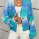 Relaxiva cardigan de punto con botones delanteros, manga larga, de color ombre, hecho de un hilado jaspeado y tejido de nervio