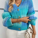 Relaxiva cardigan de punto con botones delanteros, manga larga, de color ombre, hecho de un hilado jaspeado y tejido de nervio