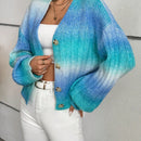Relaxiva cardigan de punto con botones delanteros, manga larga, de color ombre, hecho de un hilado jaspeado y tejido de nervio