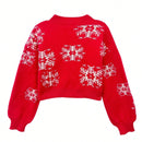 Cardigan corto de mujer con patron de copos de nieve rojos para navidad, sueter vintage de manga larga con botones delanteros, hombros caidos, informal para otono e invierno
