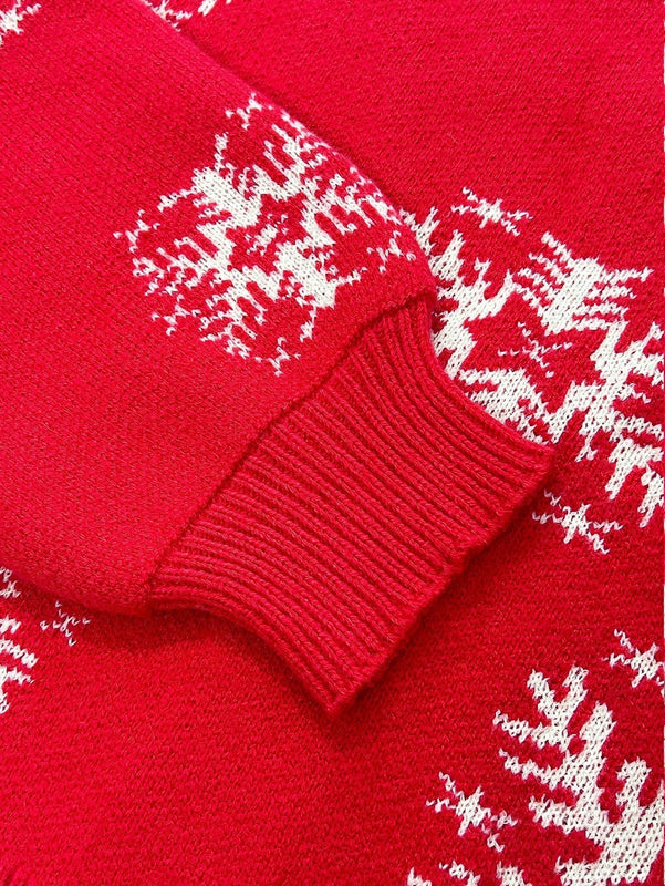 Cardigan corto de mujer con patron de copos de nieve rojos para navidad, sueter vintage de manga larga con botones delanteros, hombros caidos, informal para otono e invierno