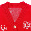 Cardigan corto de mujer con patron de copos de nieve rojos para navidad, sueter vintage de manga larga con botones delanteros, hombros caidos, informal para otono e invierno