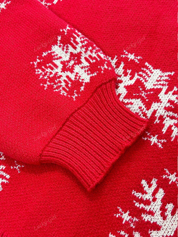 Cardigan corto de mujer con patron de copos de nieve rojos para navidad, sueter vintage de manga larga con botones delanteros, hombros caidos, informal para otono e invierno
