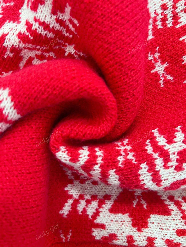 Cardigan corto de mujer con patron de copos de nieve rojos para navidad, sueter vintage de manga larga con botones delanteros, hombros caidos, informal para otono e invierno