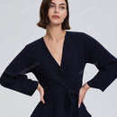 Cardigan de punto de manga larga con cinturon de unicolor para mujer, otono/invierno