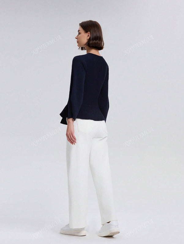 Cardigan de punto de manga larga con cinturon de unicolor para mujer, otono/invierno